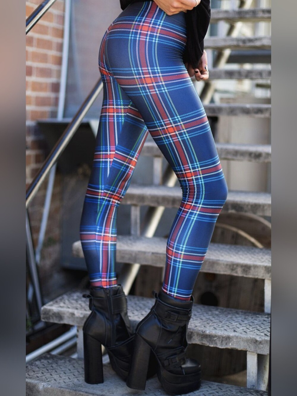 Black Milk Navy Blue Red Plaid Tartan Toasties Leggings Small